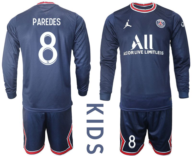 Youth 2021-2022 Club Paris St German home blue Long Sleeve #8 Soccer Jersey